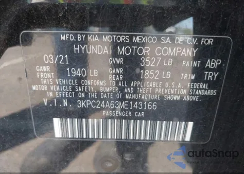 2021 Hyundai Accent Se from USA, damaged, VIN 3KPC24A63ME143166